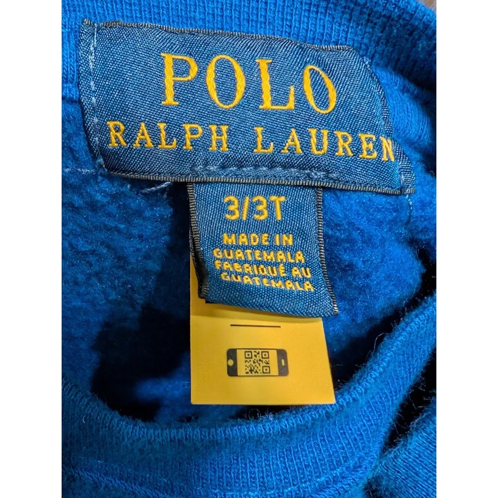 Polo Ralph‎ Lauren Toddler Boys Royal Blue Polo Bear Football Sweatshirt 3T